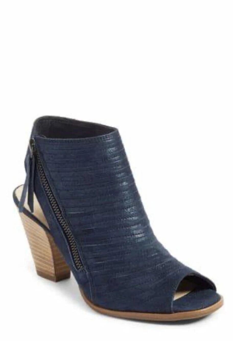 Paul Green Cayenne Peep Toe Bootie Boot Heel Blue Metallic Side Zip 4.5 UK 7 US